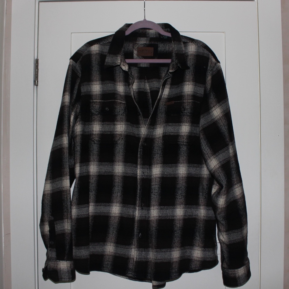 Orvis Heavy Weight Flannel Shirt Jacket Brown/Black/White Plaid Men's XL